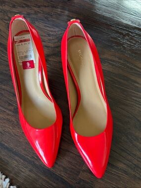 Michael Kors Orangy Red Patent Pointed-Toe Statement Heels